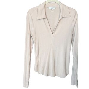 Michael Stars Beige, Long- Sleeve Collared Top